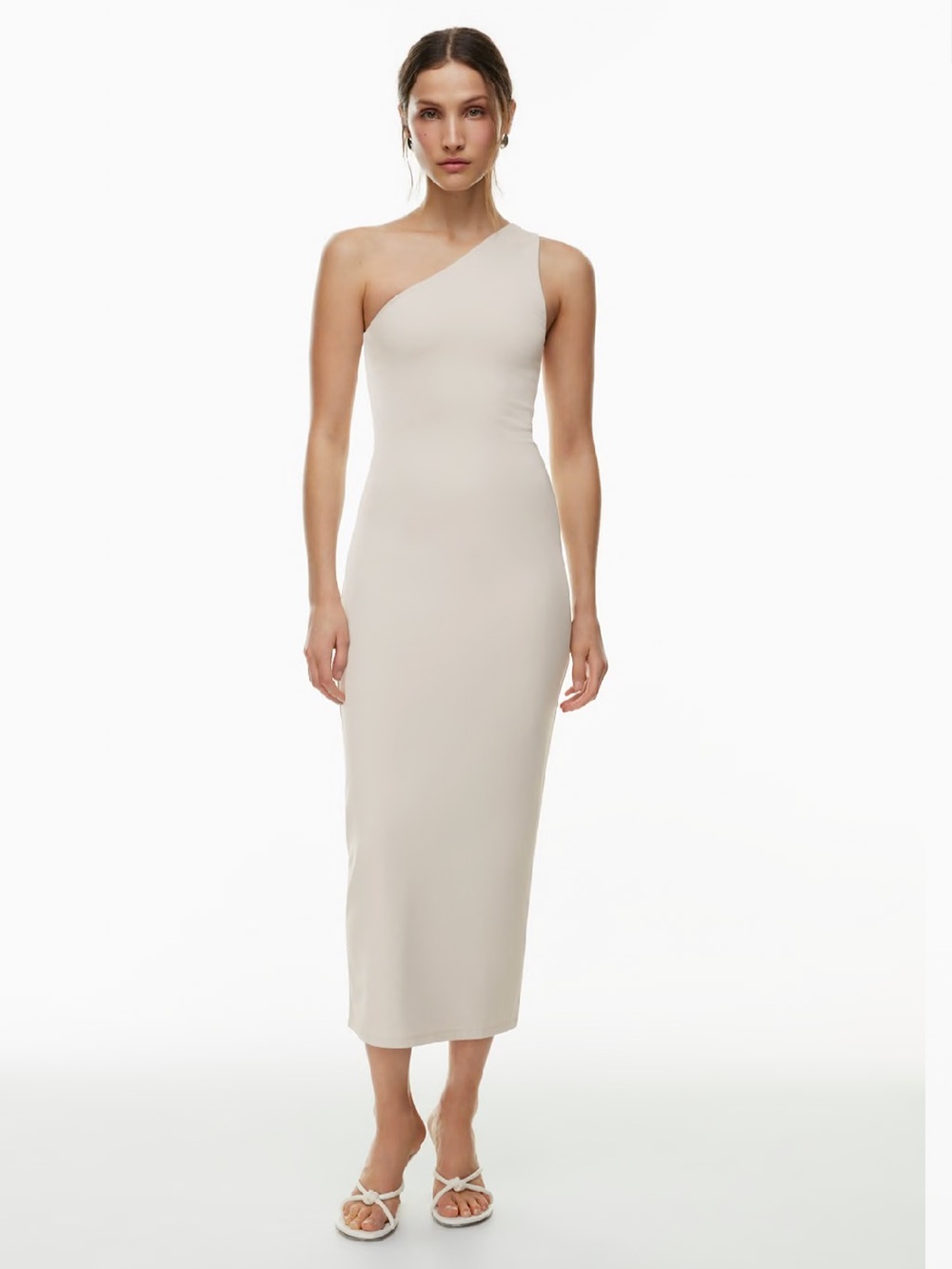 Aritzia Contour One-Shoulder Cream Midi Maxi Dress